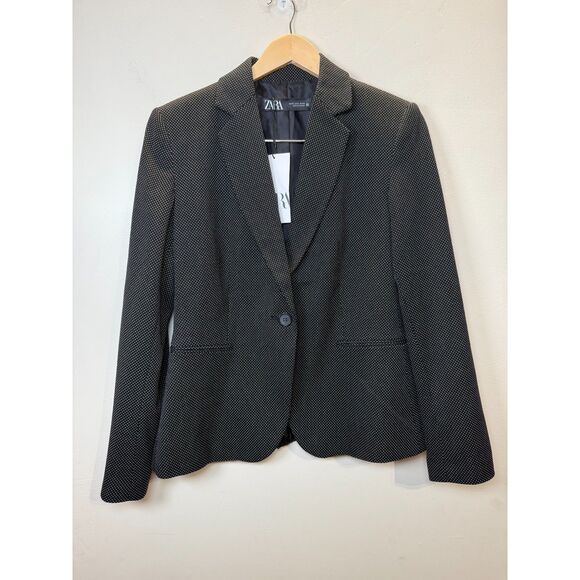 Zara Women's Size 6 Black White Suit Blazer Polka Dot Single-Breasted NWT - Picture 1 of 6